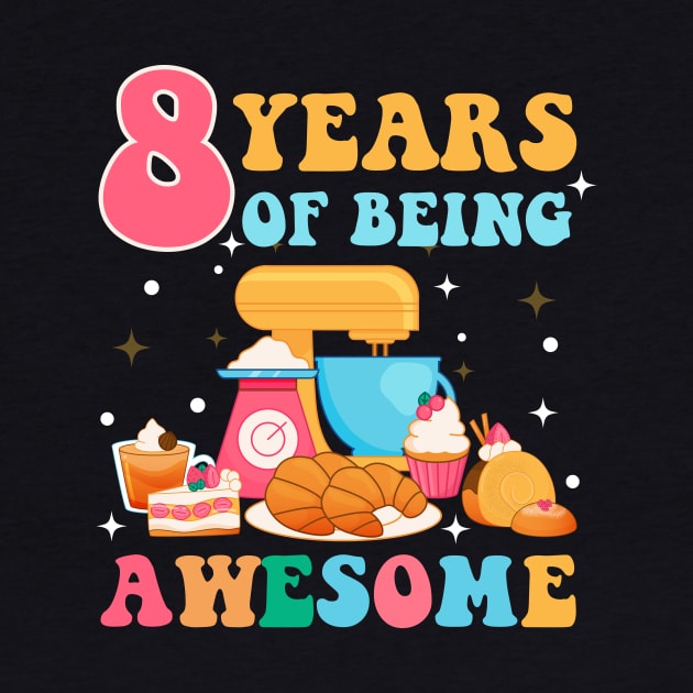 8 Years Of Being Awesome Tee 8th Baking Birthday Gift Leopard Girl Birthday Tee Baking Party Outfit by inksplashcreations